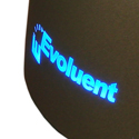 VerticalMouse 4, Closeup of Backlit Evoluent Logo at Back of Mouse