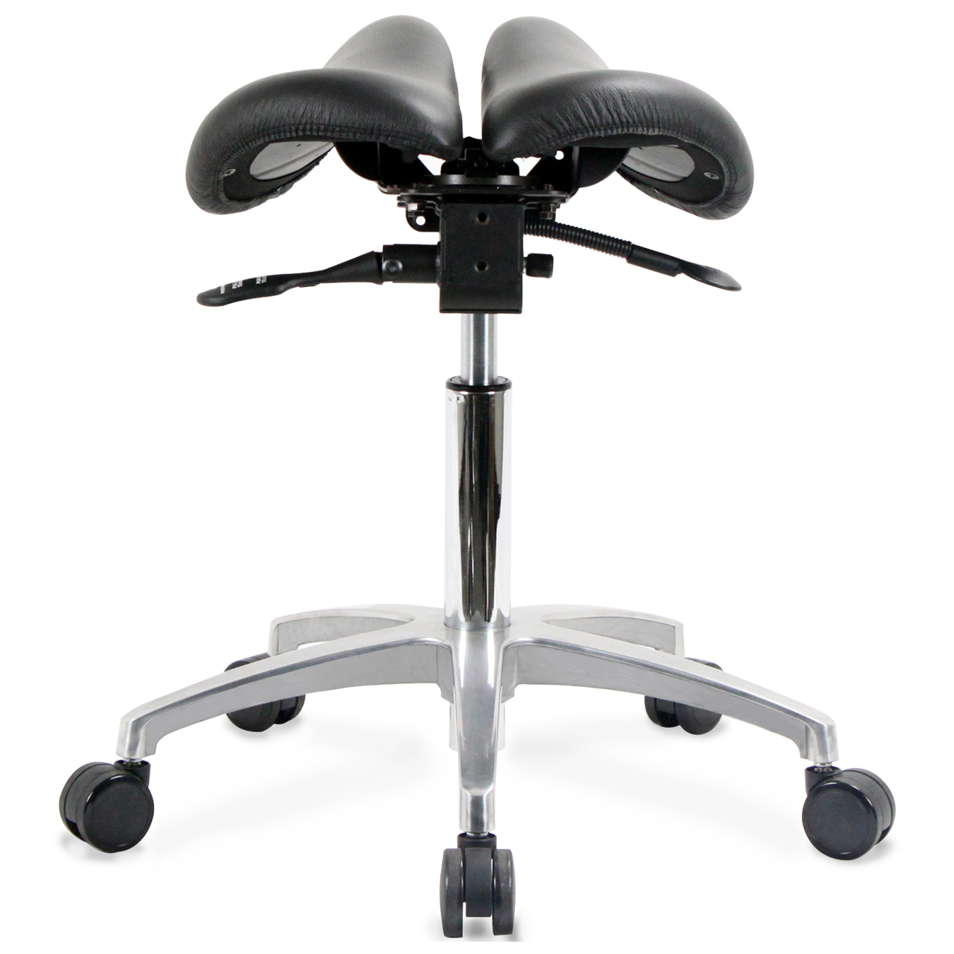 Kanewell Twin Adjustable Saddle Stool in Leather by Kanewell ErgoCanada Detailed Specification Page