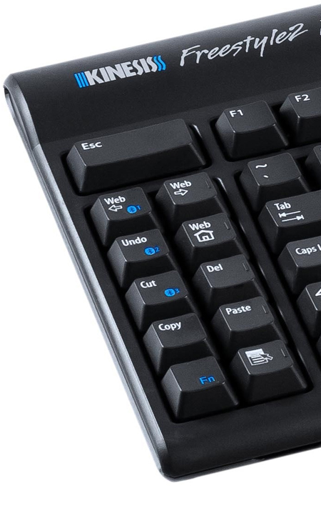 Freestyle2 Blue Multichannel Bluetooth Keyboard by Kinesis Corporation  ErgoCanada Detailed Specification Page