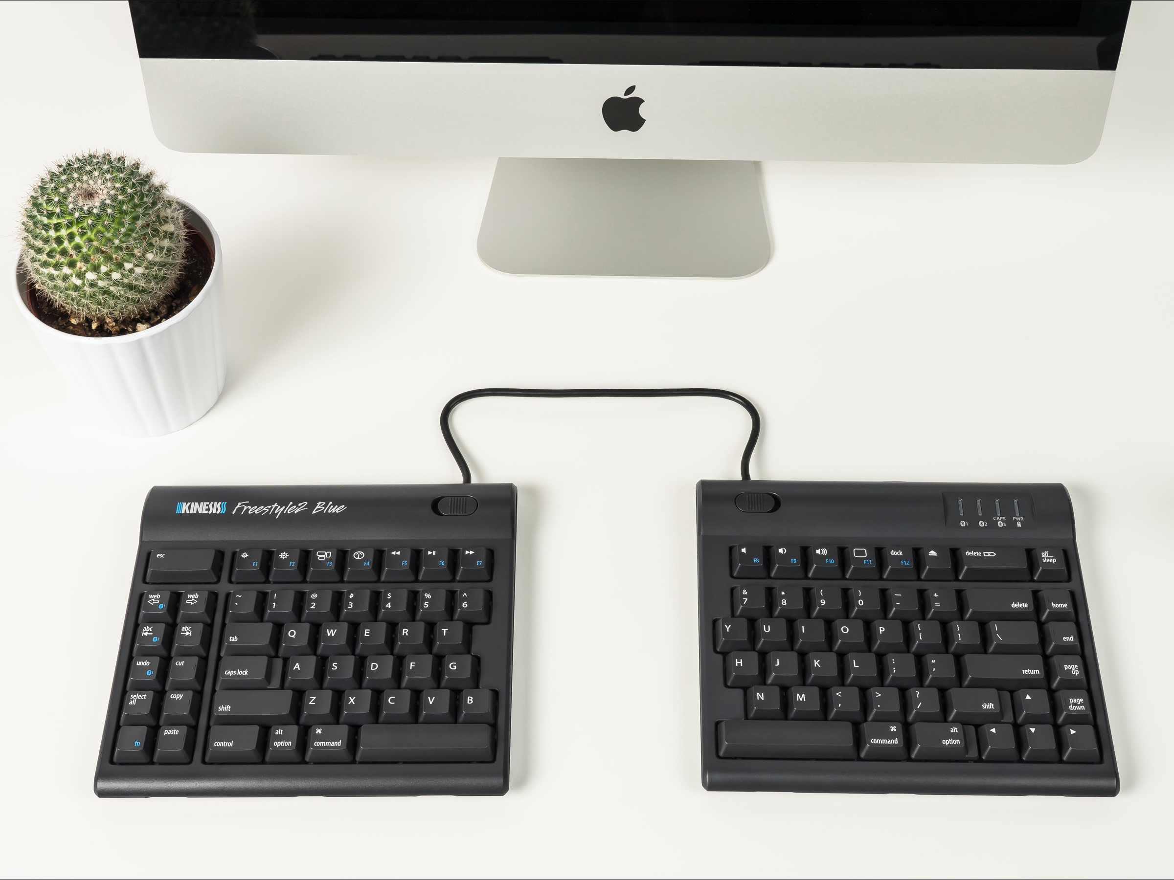 Freestyle2 Blue Multichannel Bluetooth Keyboard by Kinesis Corporation  ErgoCanada Detailed Specification Page